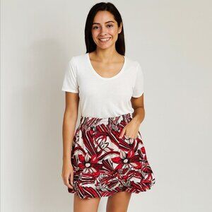 by Anthropologie Women's Red Motif Floral Tiered Mini Skirt - Size Extra Small